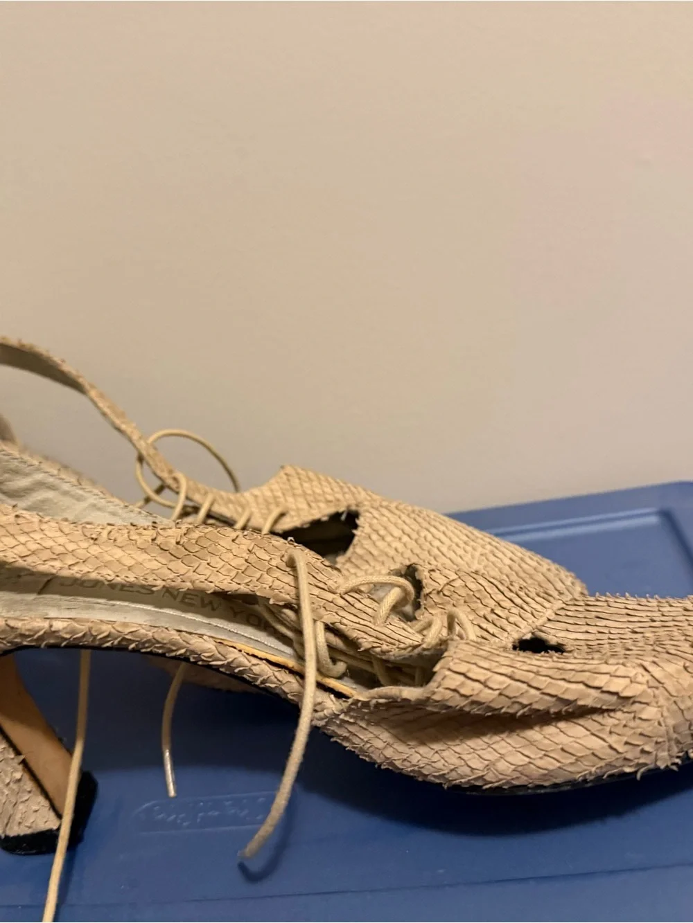 Jones New York Woven Lace-Up Pointed-Toe Heels in Tan